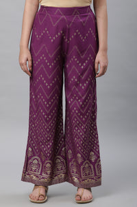 Purple Printed Festive Palazzo
