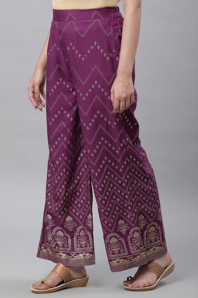 Purple Printed Festive Palazzo