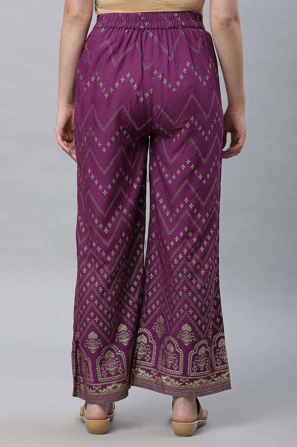 Purple Printed Festive Palazzo