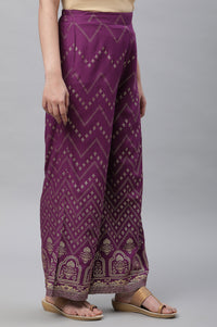 Purple Printed Festive Palazzo