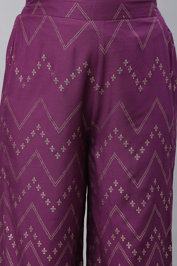 Purple Printed Festive Palazzo
