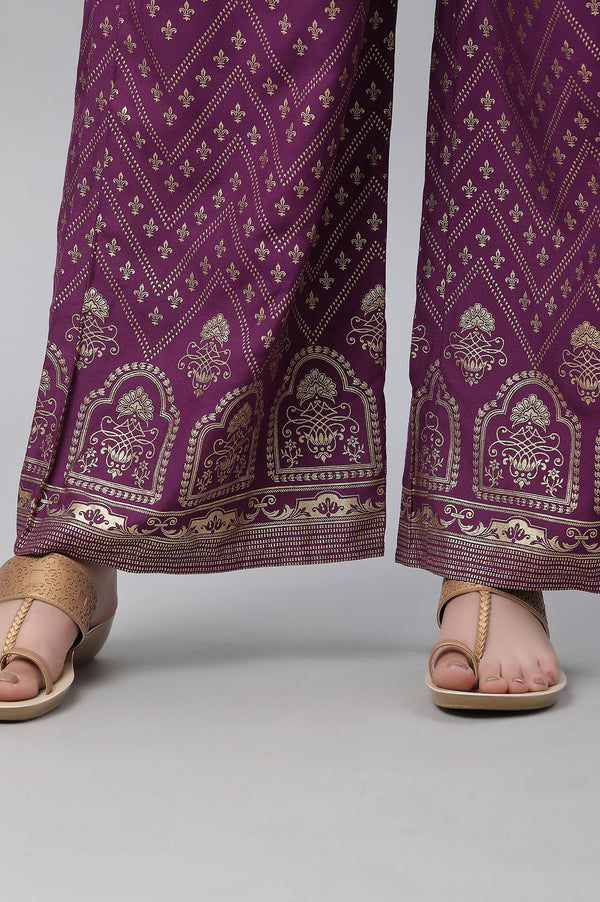 Purple Printed Festive Palazzo
