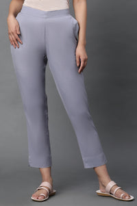 Grey Cotton Flax Straight Trouser Pants