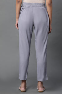 Grey Cotton Flax Straight Trouser Pants