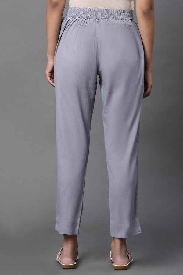Grey Cotton Flax Straight Trouser Pants