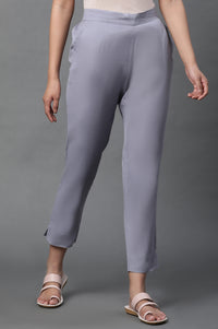 Grey Cotton Flax Straight Trouser Pants