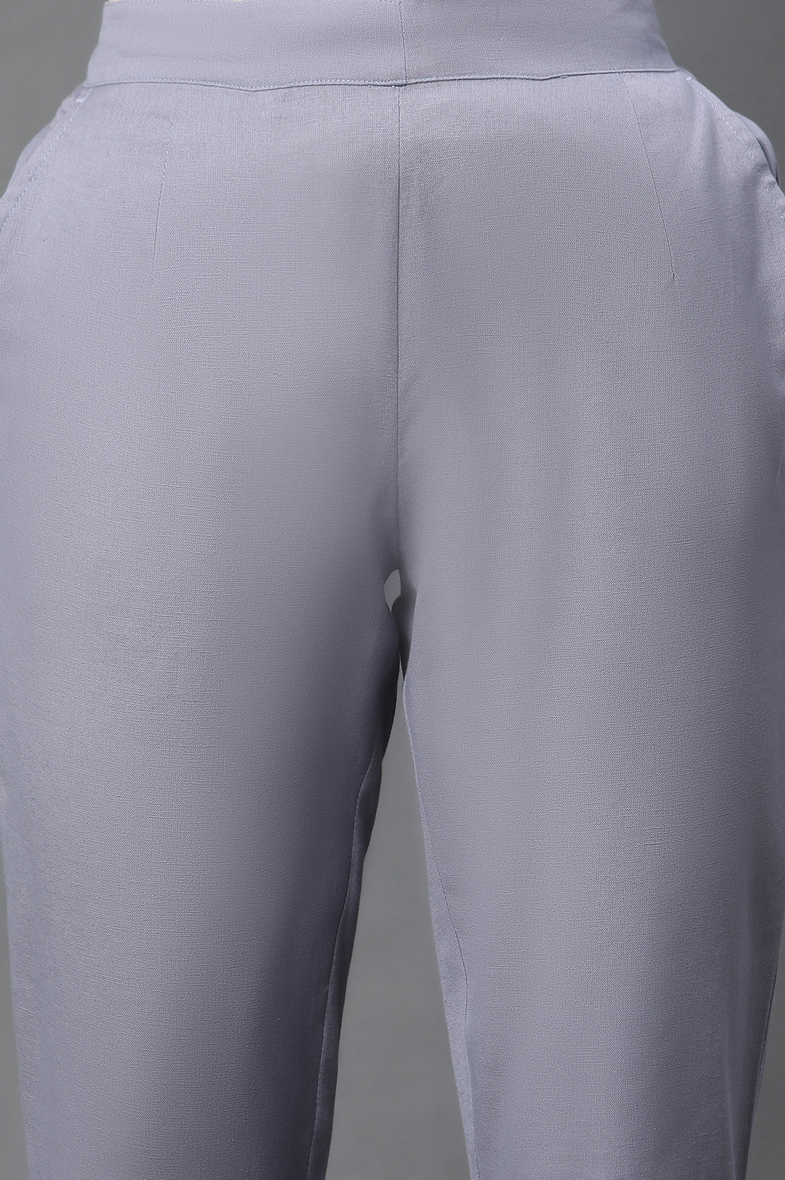 Grey Cotton Flax Straight Trouser Pants