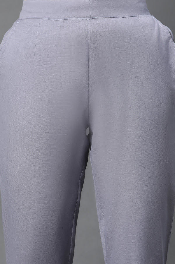 Grey Cotton Flax Straight Trouser Pants