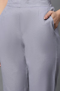 Grey Cotton Flax Straight Trouser Pants