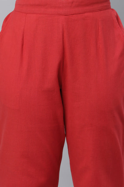 Red Cotton Flax Trouser Pants