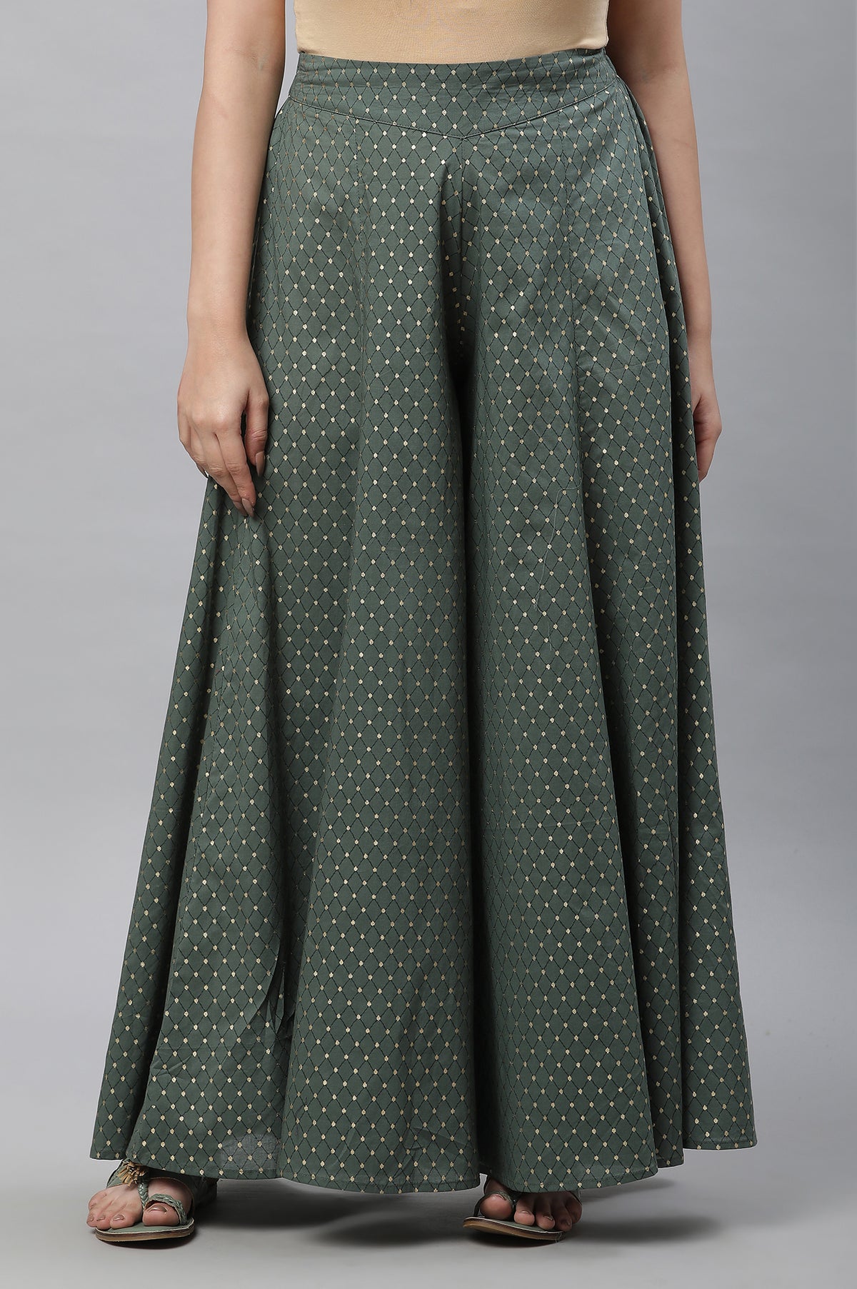 Green Printed Semi-Flared Palazzo - XS