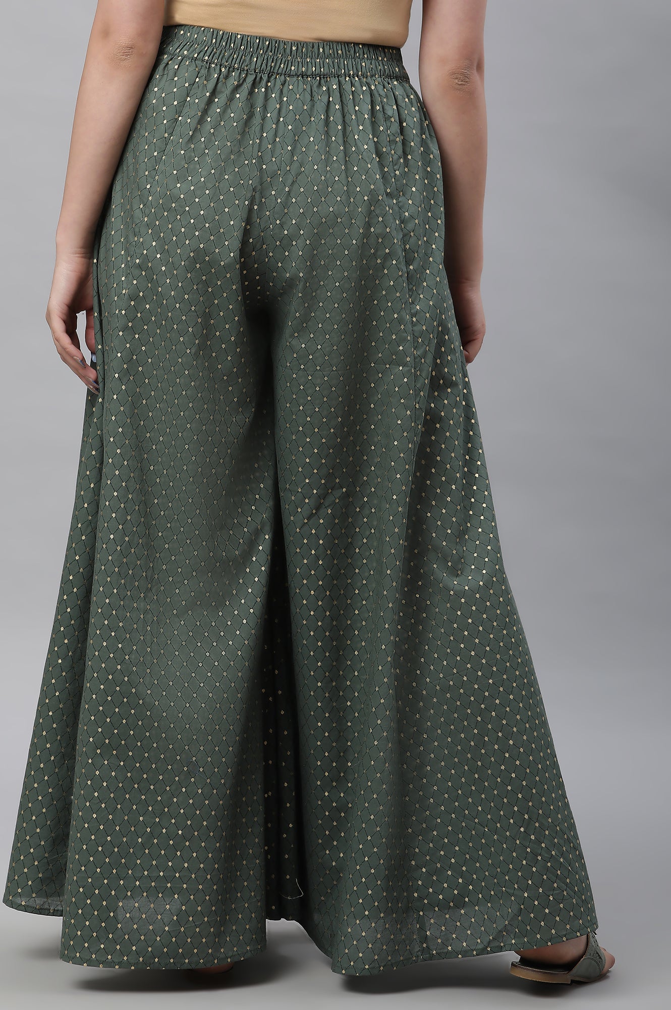 Green Printed Semi-Flared Palazzo