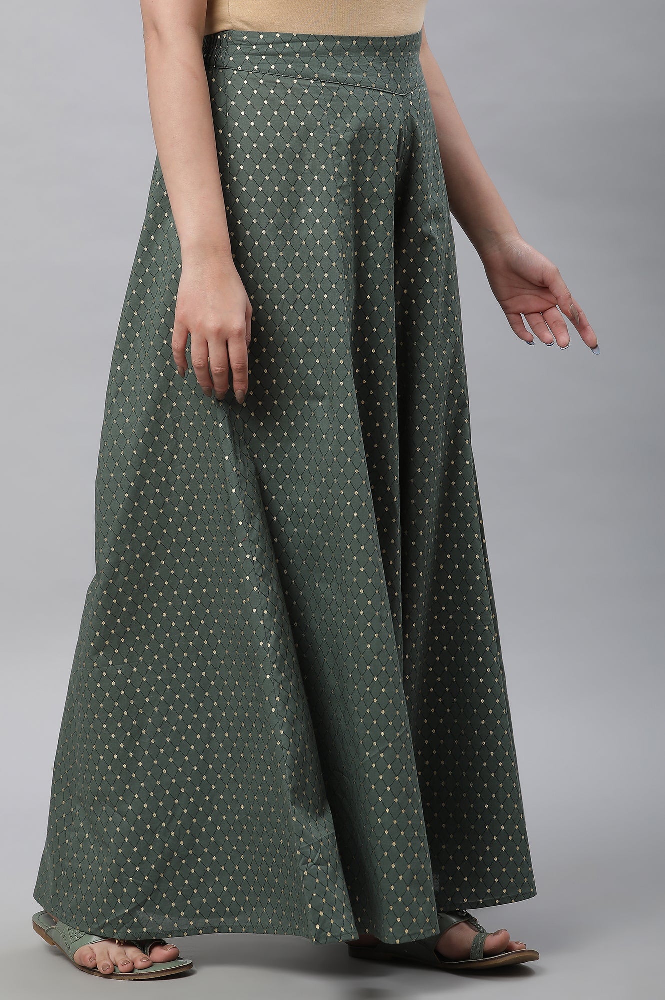 Green Printed Semi-Flared Palazzo