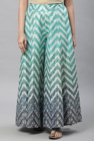 Green Printed Semi-Flared Palazzo