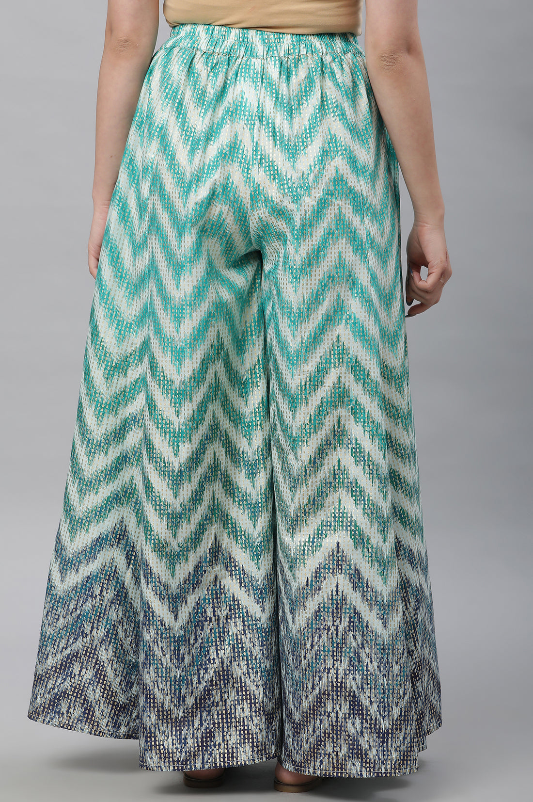 Green Printed Semi-Flared Palazzo