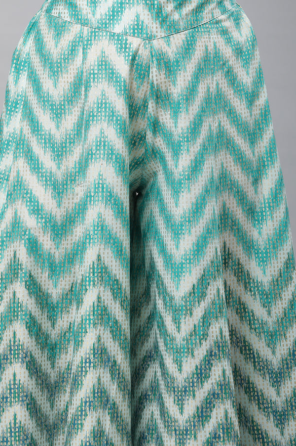 Green Printed Semi-Flared Palazzo