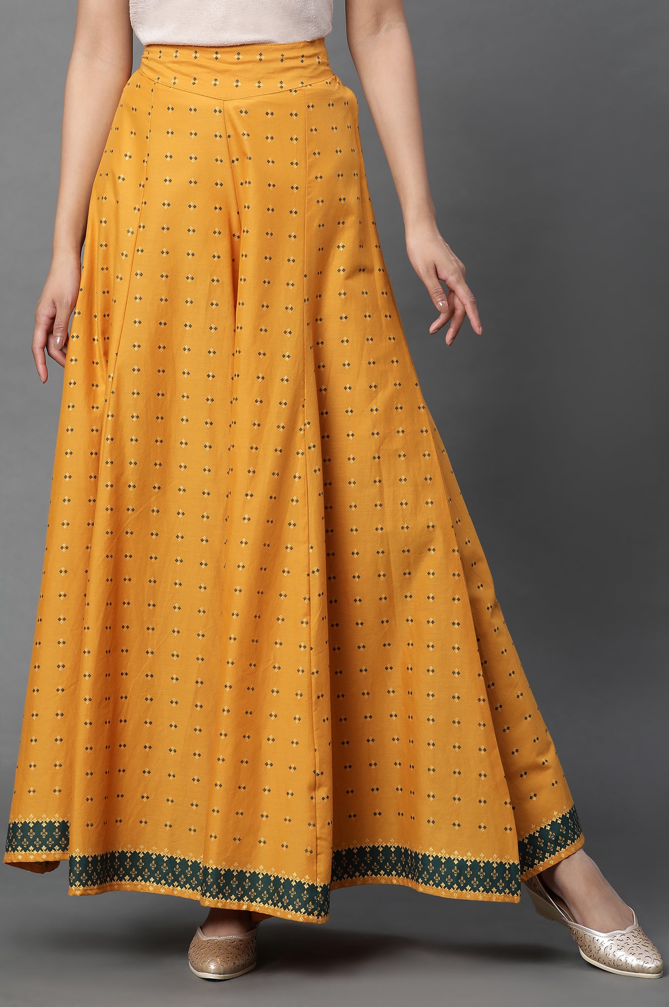 Yellow Printed Semi-Flared Palazzo