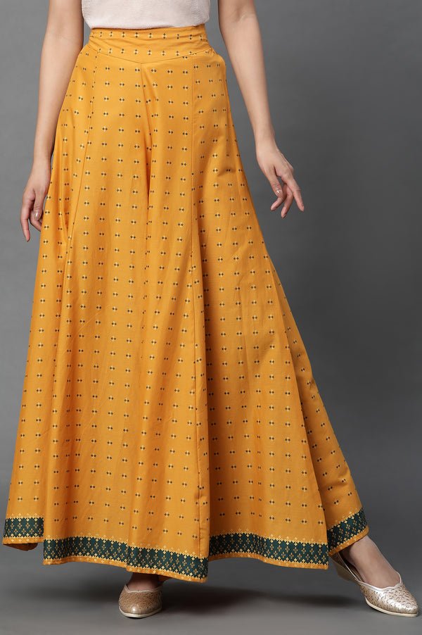 Yellow Printed Semi-Flared Palazzo Pants