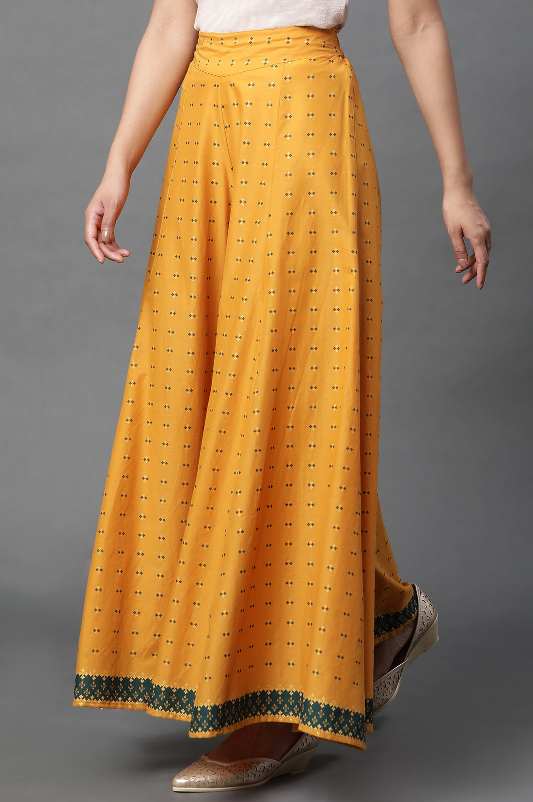 Yellow Printed Semi-Flared Palazzo Pants