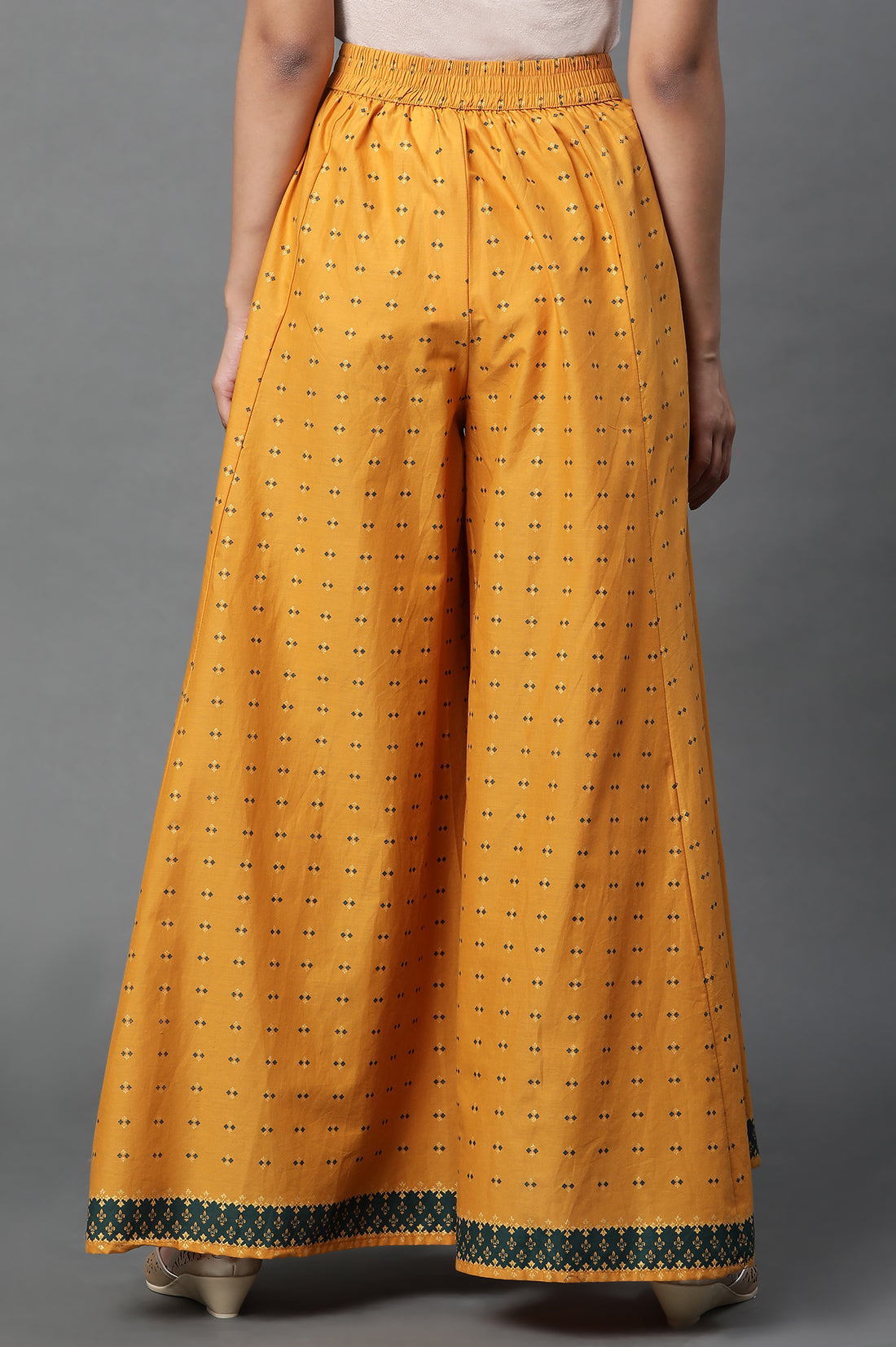 Yellow Printed Semi-Flared Palazzo Pants
