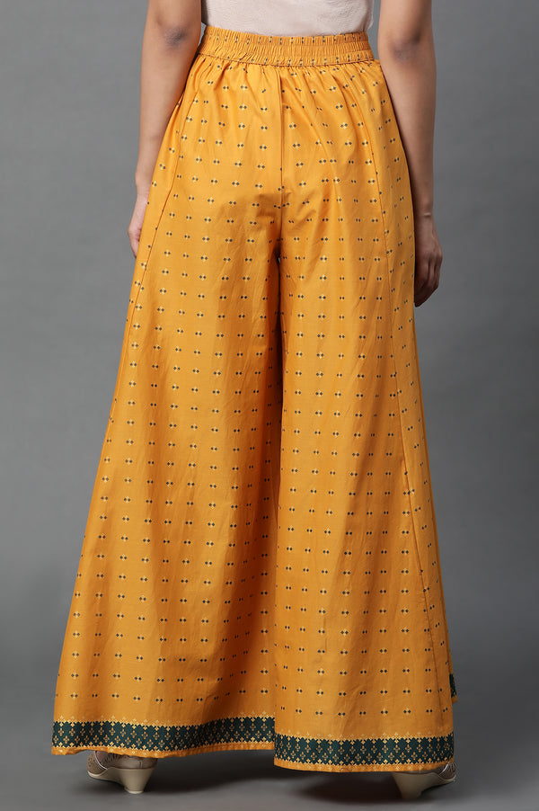 Yellow Printed Semi-Flared Palazzo Pants