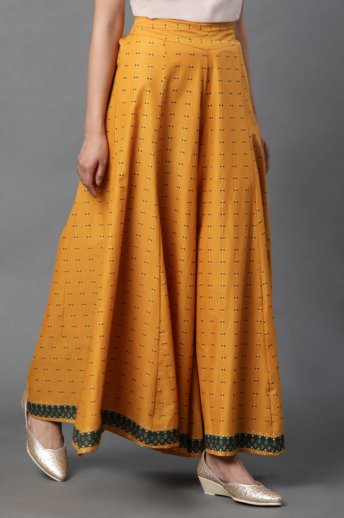 Yellow Printed Semi-Flared Palazzo Pants
