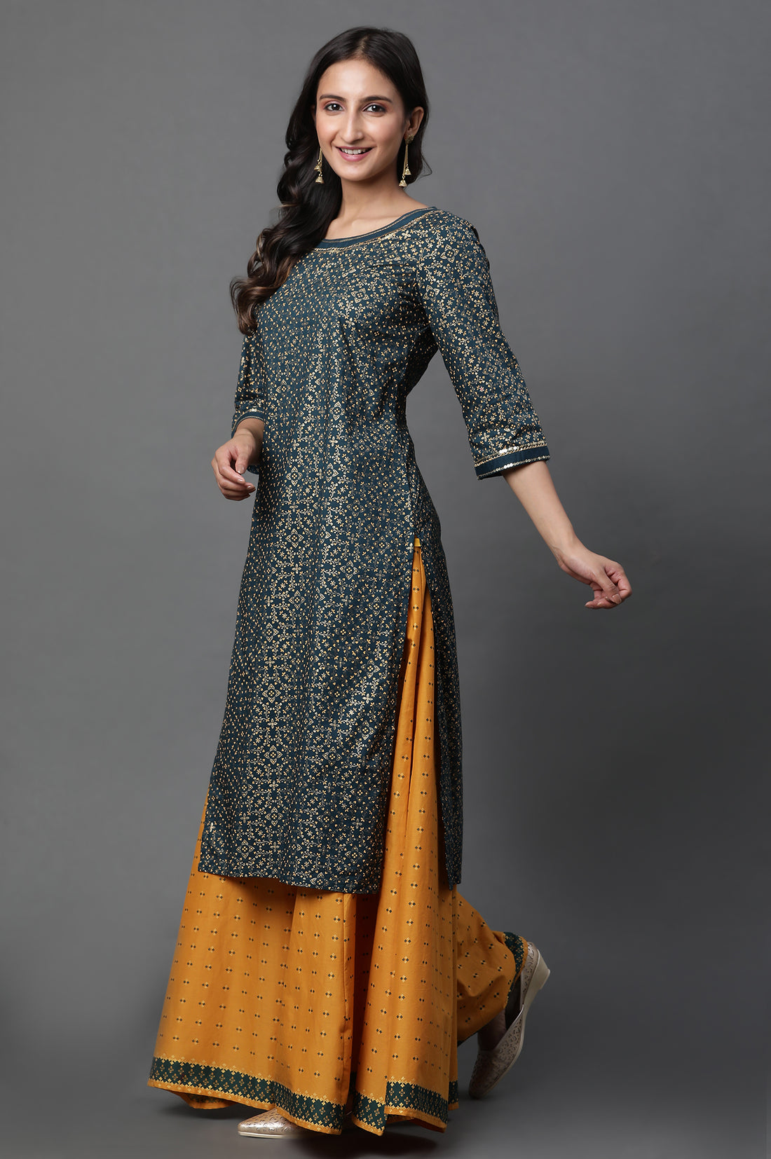 Yellow Printed Semi-Flared Palazzo Pants