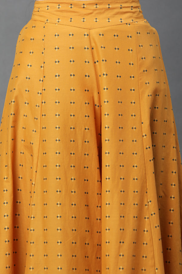 Yellow Printed Semi-Flared Palazzo Pants