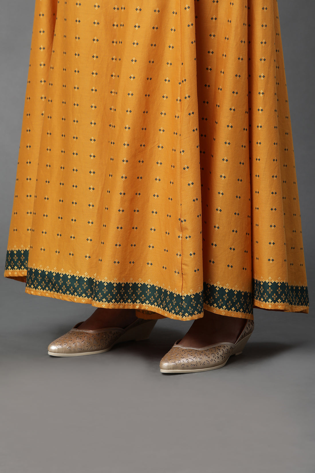 Yellow Printed Semi-Flared Palazzo Pants
