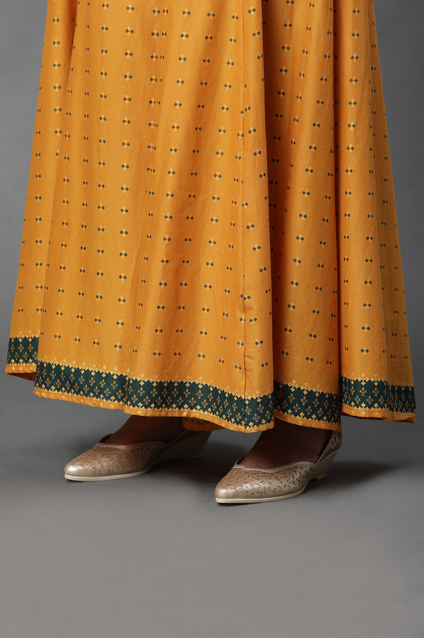 Yellow Printed Semi-Flared Palazzo Pants