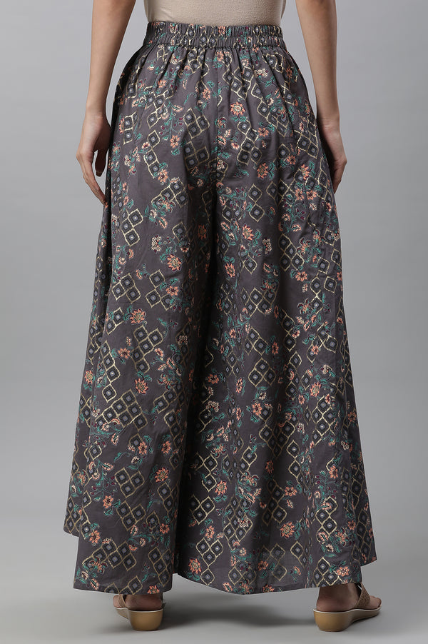 Grey Printed Semi-Flared Palazzo