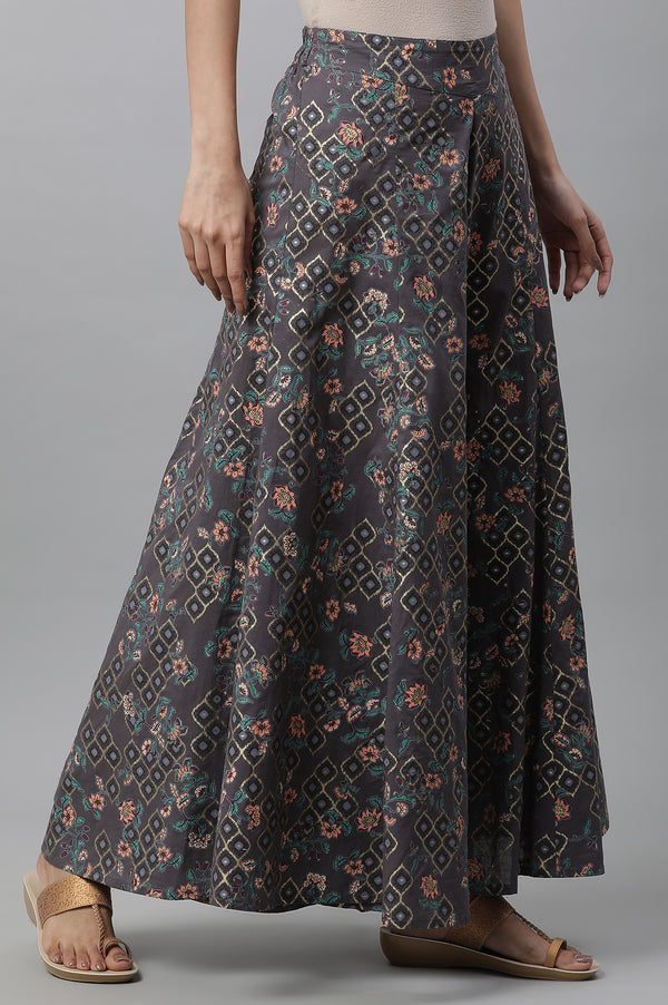 Grey Printed Semi-Flared Palazzo