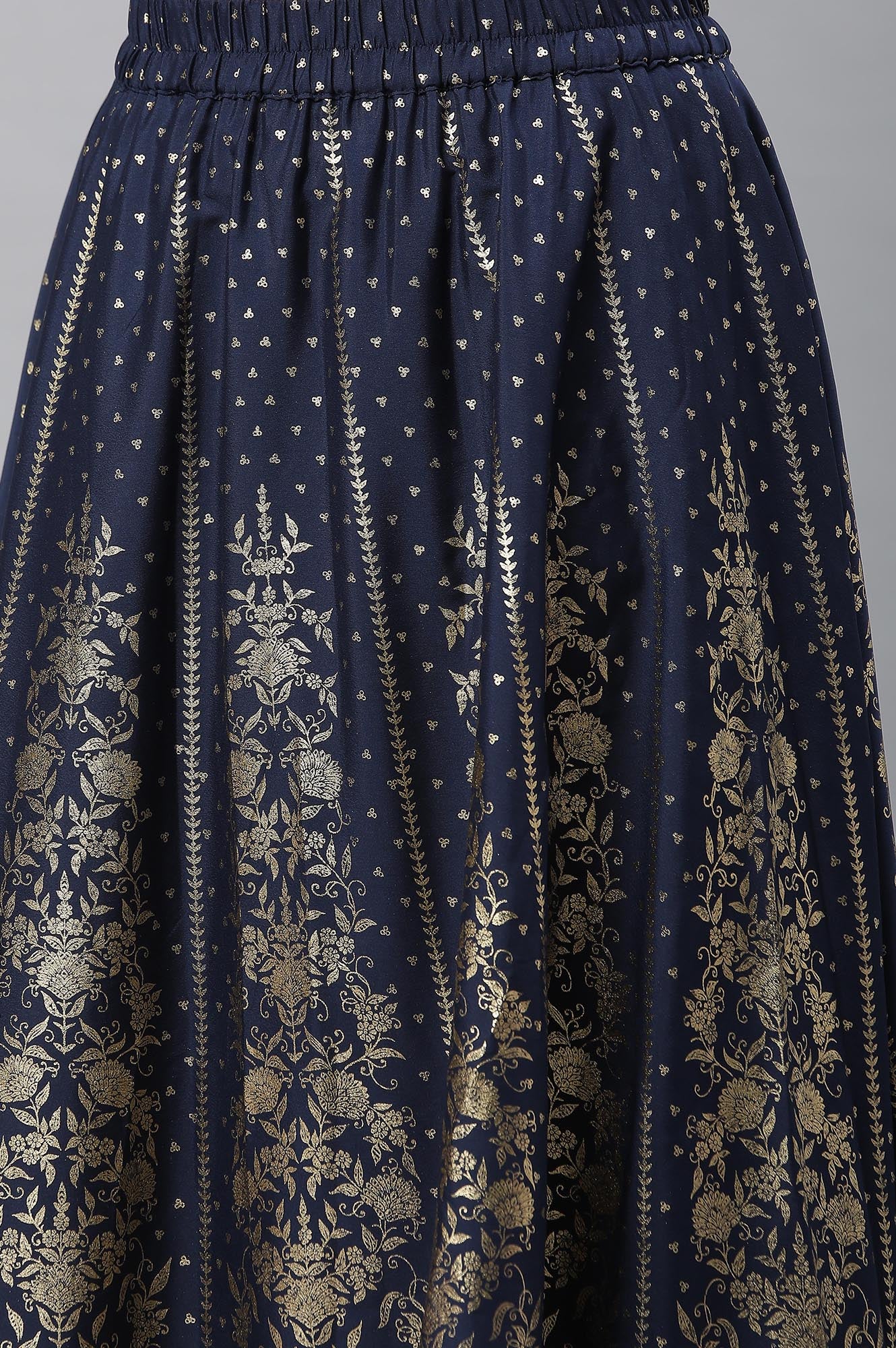 Dark Blue Printed Flared Skirt