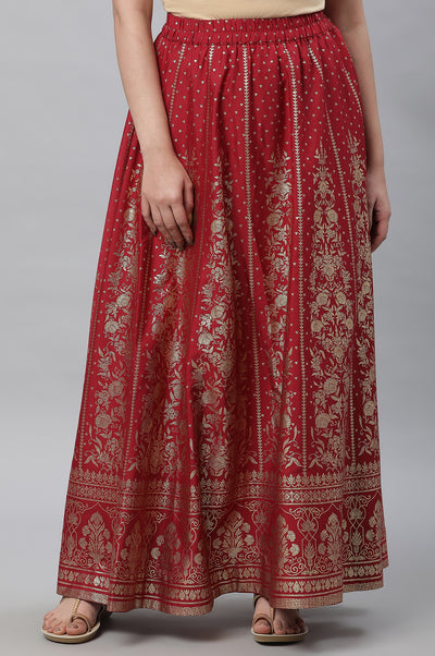 Maroon Printed Flared Skirt