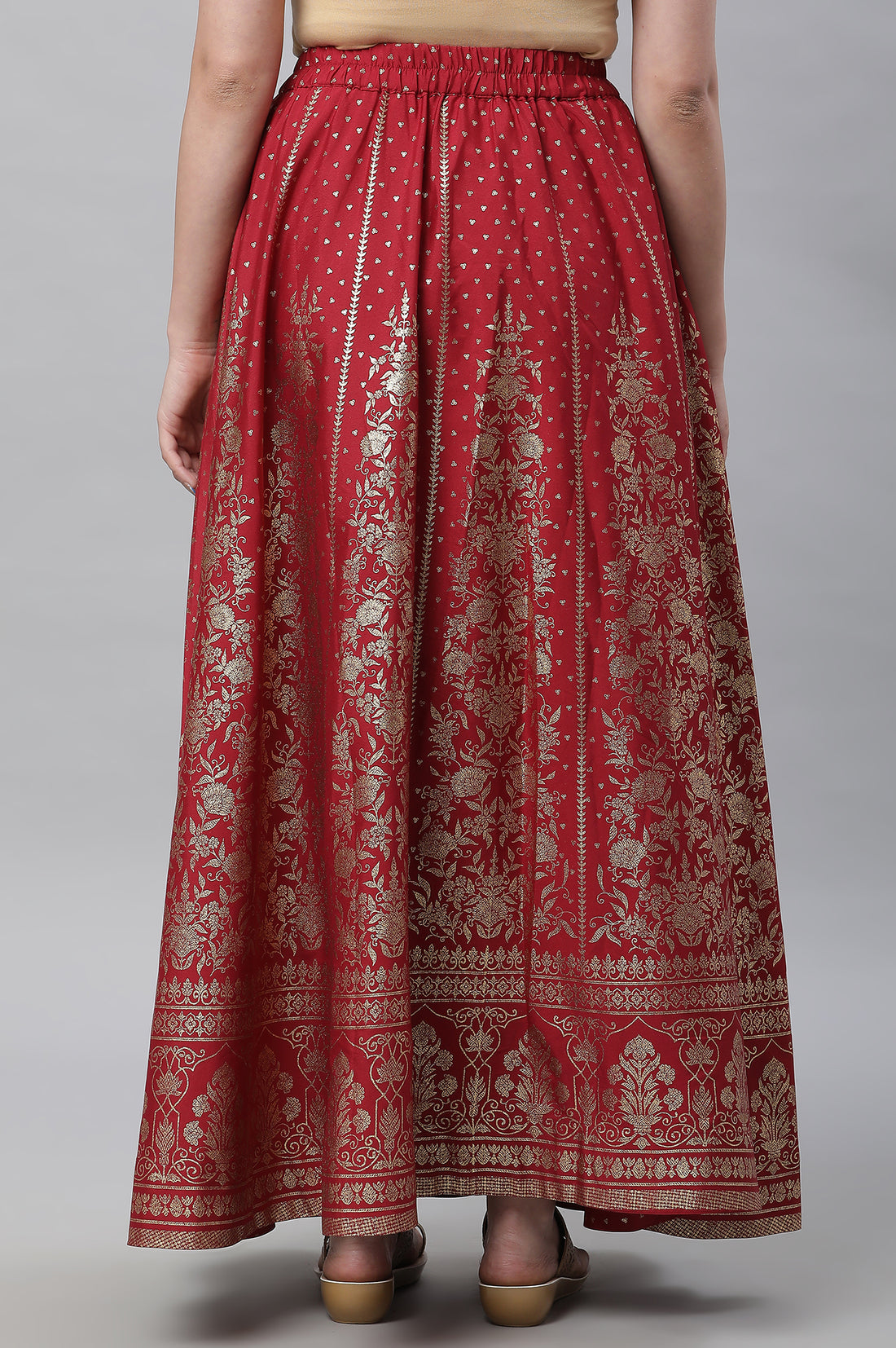 Maroon Printed Flared Skirt