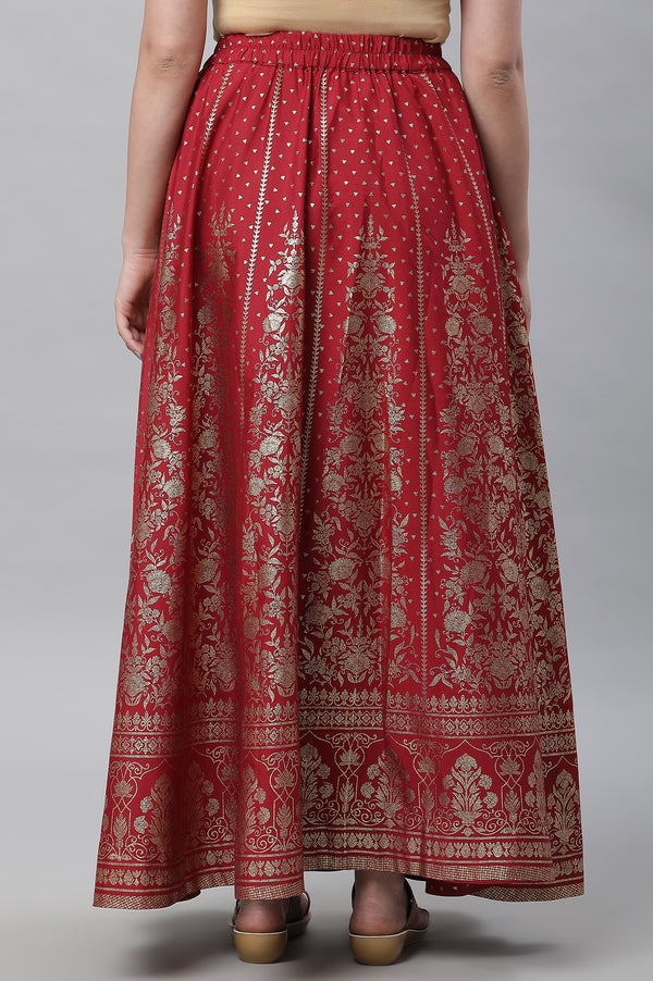 Maroon Printed Flared Skirt