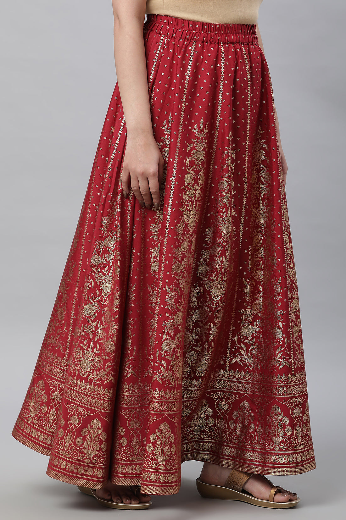 Maroon Printed Flared Skirt