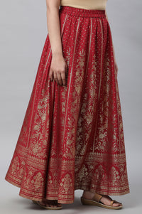 Maroon Printed Flared Skirt