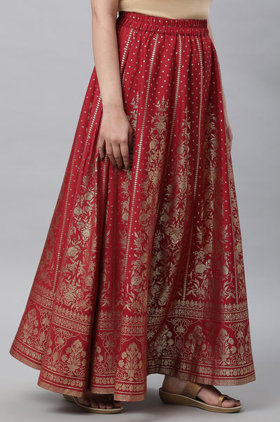 Maroon Printed Flared Skirt