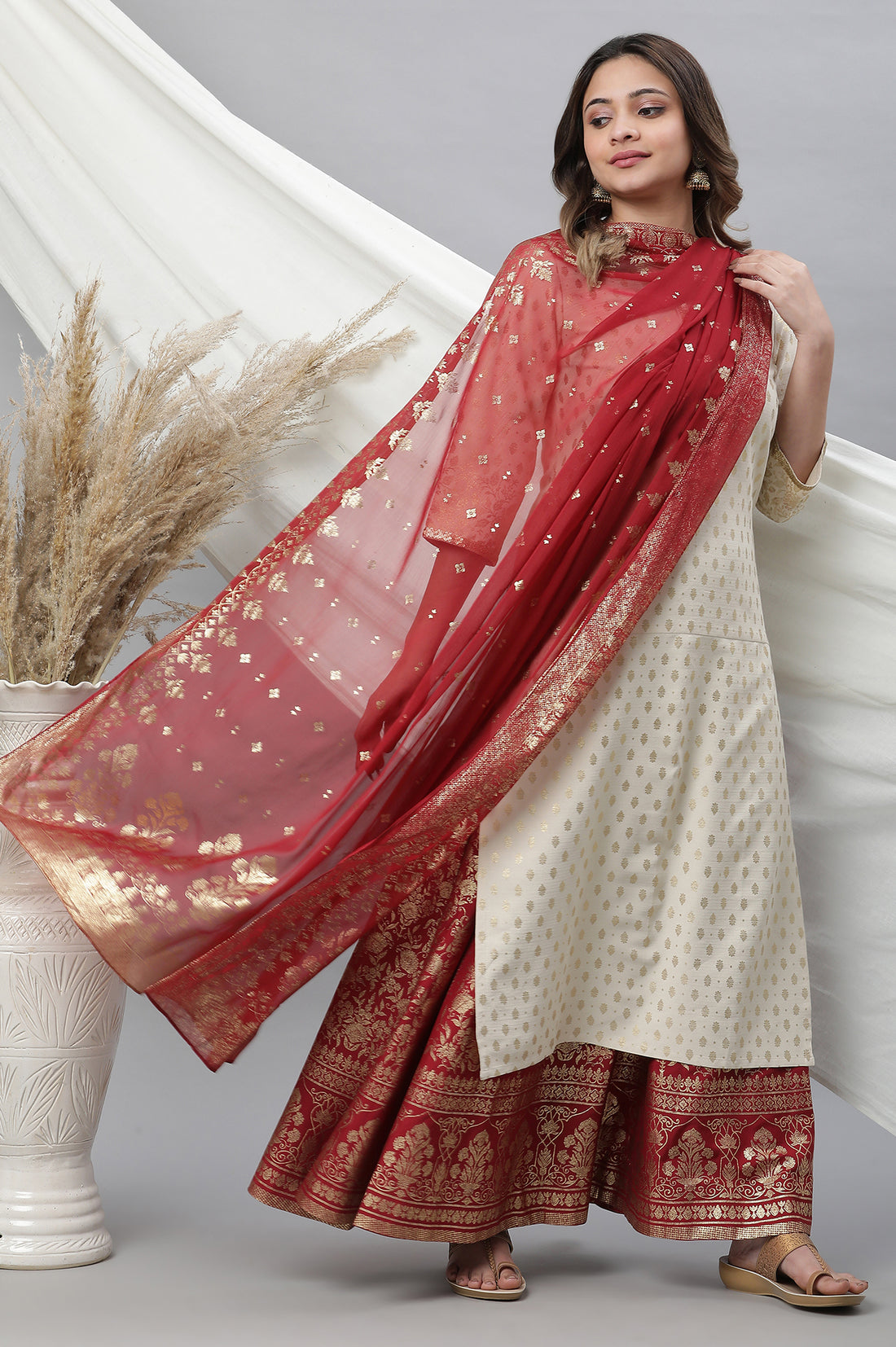 Maroon Printed Flared Skirt