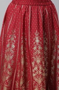 Maroon Printed Flared Skirt