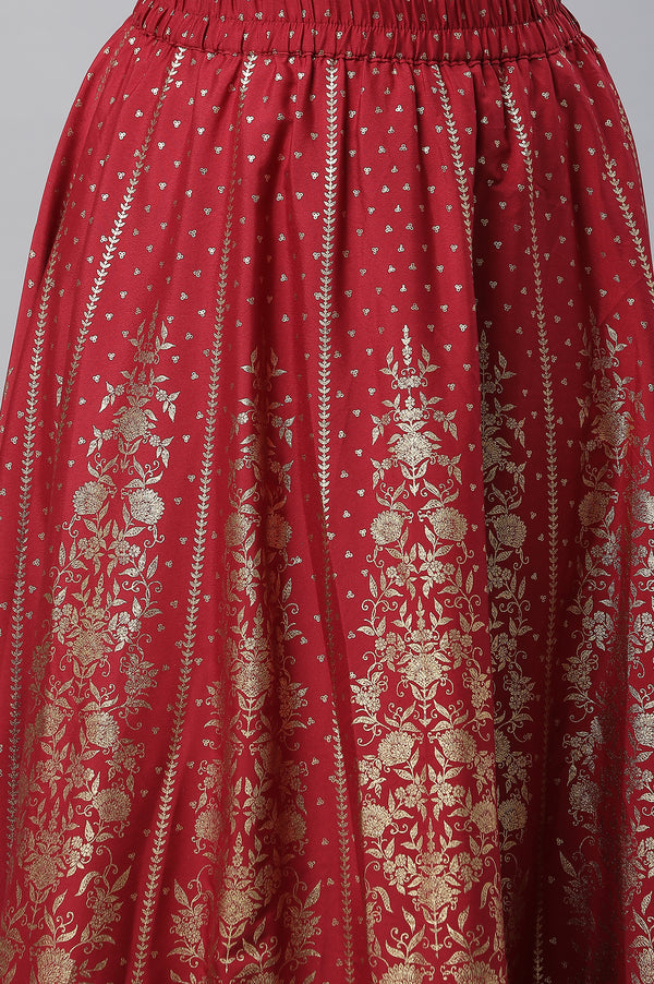 Maroon Printed Flared Skirt