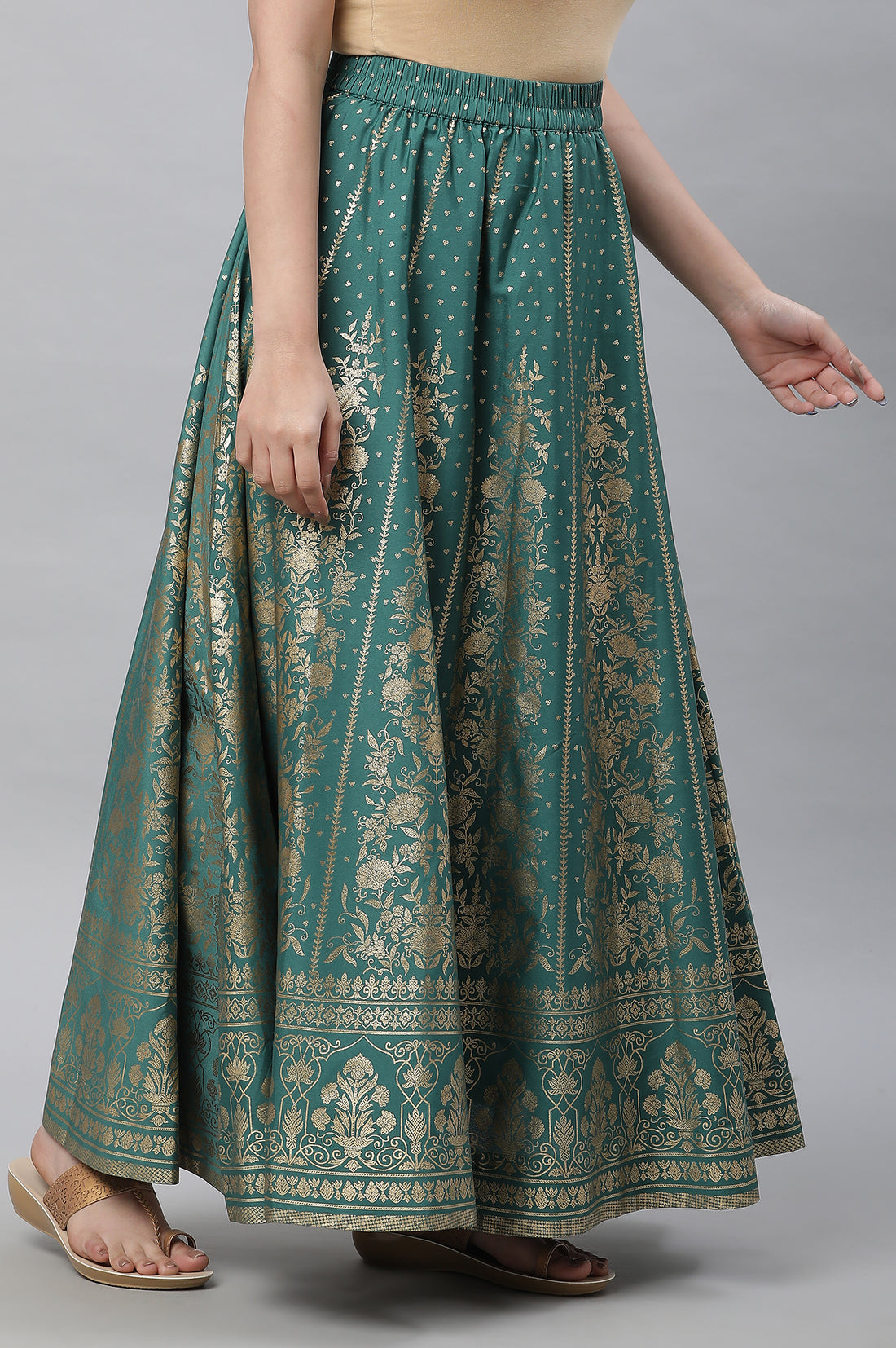 Yellow Dori Emb &amp; Zari &amp; Sequins Viscose Blend Straight Kurta and Flared Skirt Set