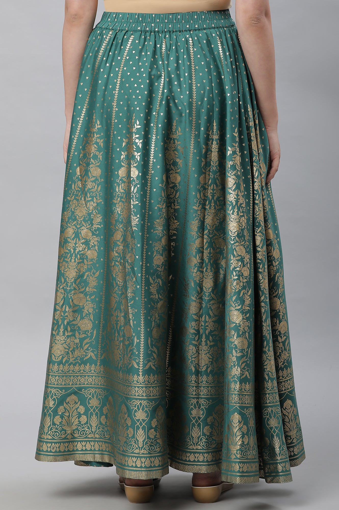 Green Printed Flared Skirt