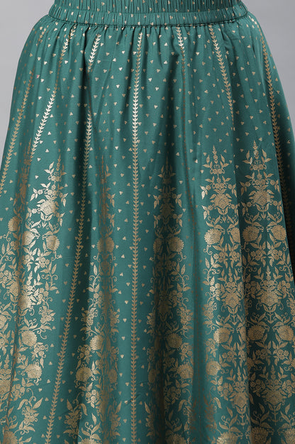 Green Printed Flared Skirt