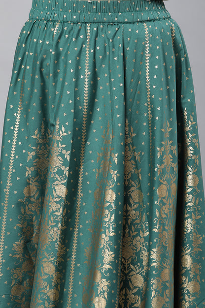 Green Printed Flared Skirt