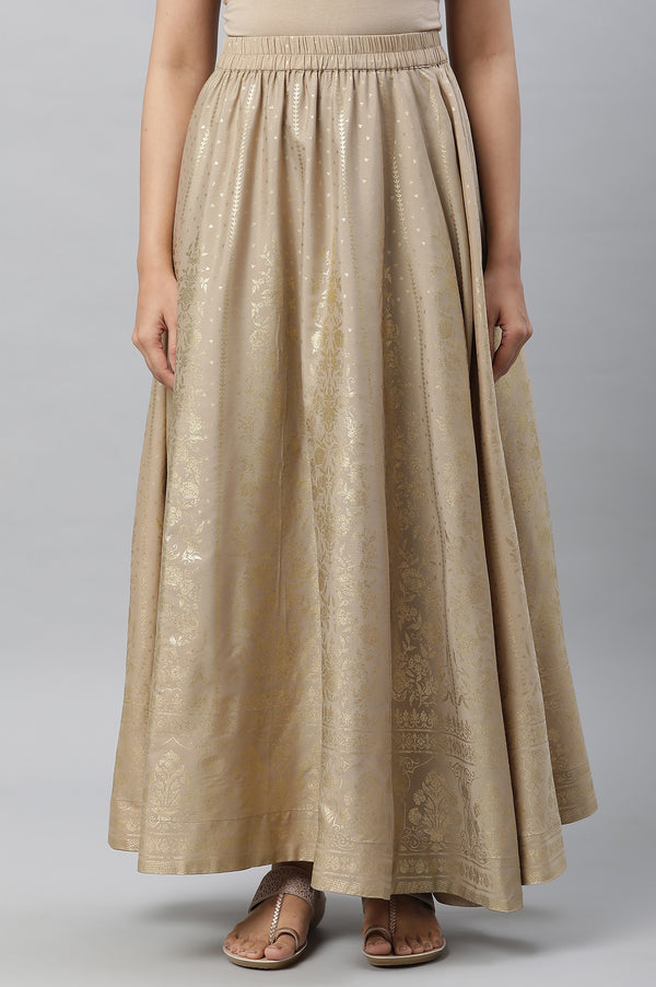 Gold Printed Flared Skirt