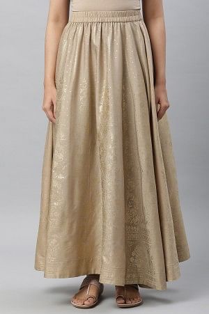 Gold Printed Flared Skirt