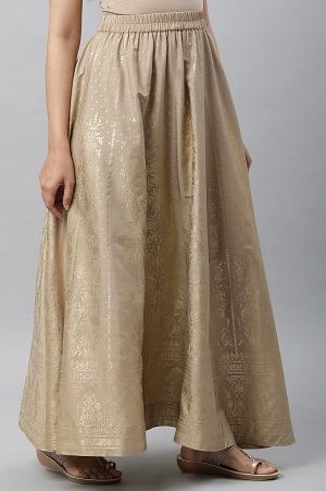 Gold Printed Flared Skirt