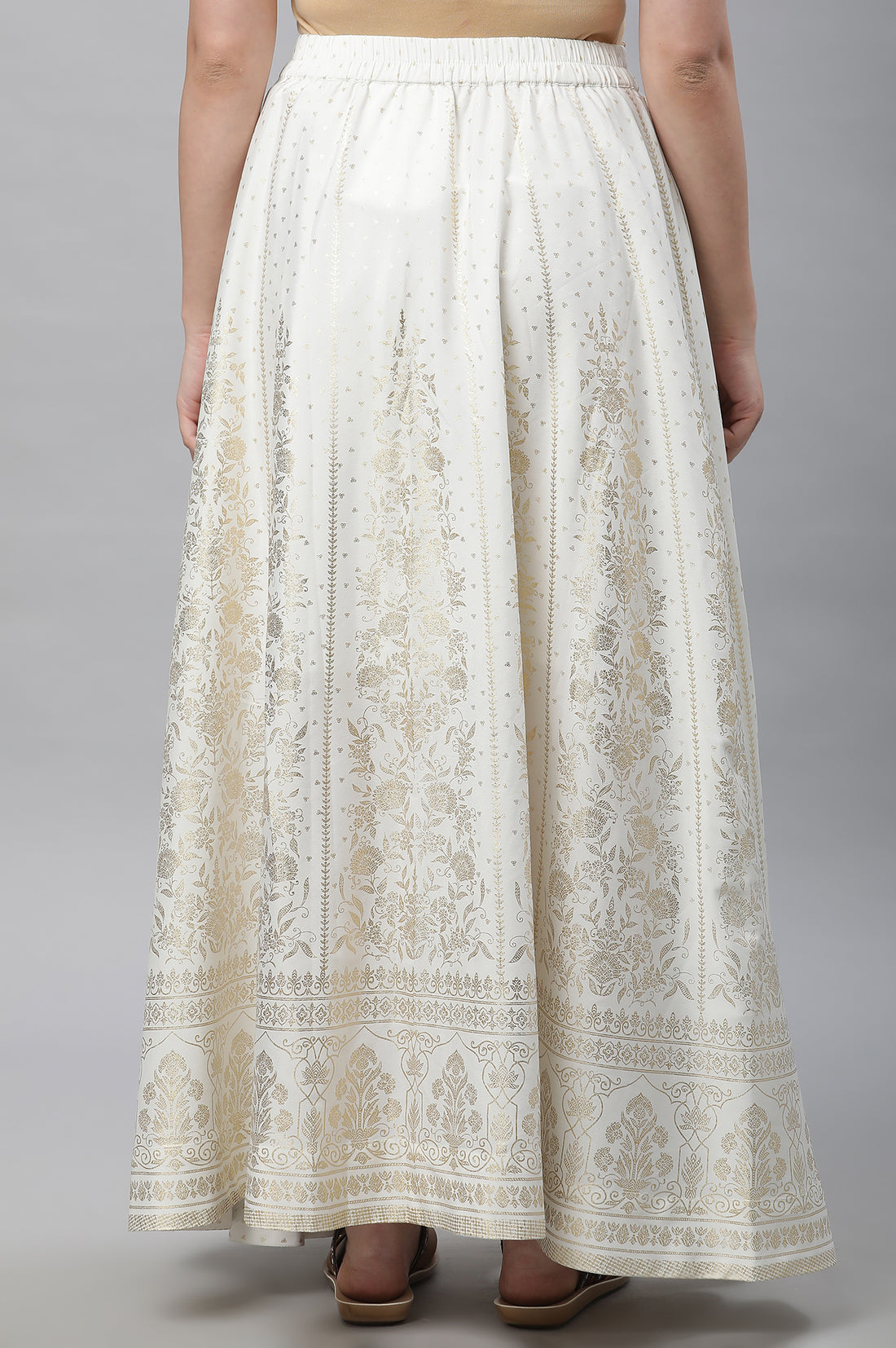 White Printed Flared Skirt